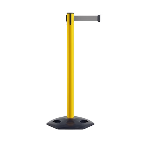 Montour Line Stanchion Belt Barrier Rubber Base Yellow Post 9ft.Lt Gry Belt P400RB-YW-LGY-90